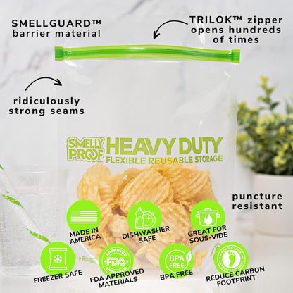 HEAVY DUTY Reusable STAND-UP Bags for Food Storage, USA Made, NO PEVA & BPA FREE, Reusable Freezer Bags, Dishwasher-Safe, Triple Zip, CLEAR 5-mils XXL 2-Gallon 12" x 16" - 5pk