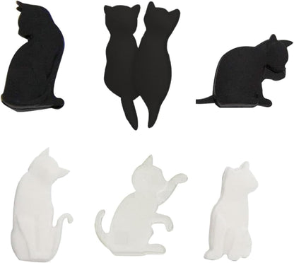 6Pcs Black and White Heat-resistant Silicone Tea Bag Clips Set of 6 Cartoon Cat-shaped Reusable Holders for Bags Drink Markers Food Tea Accessories
