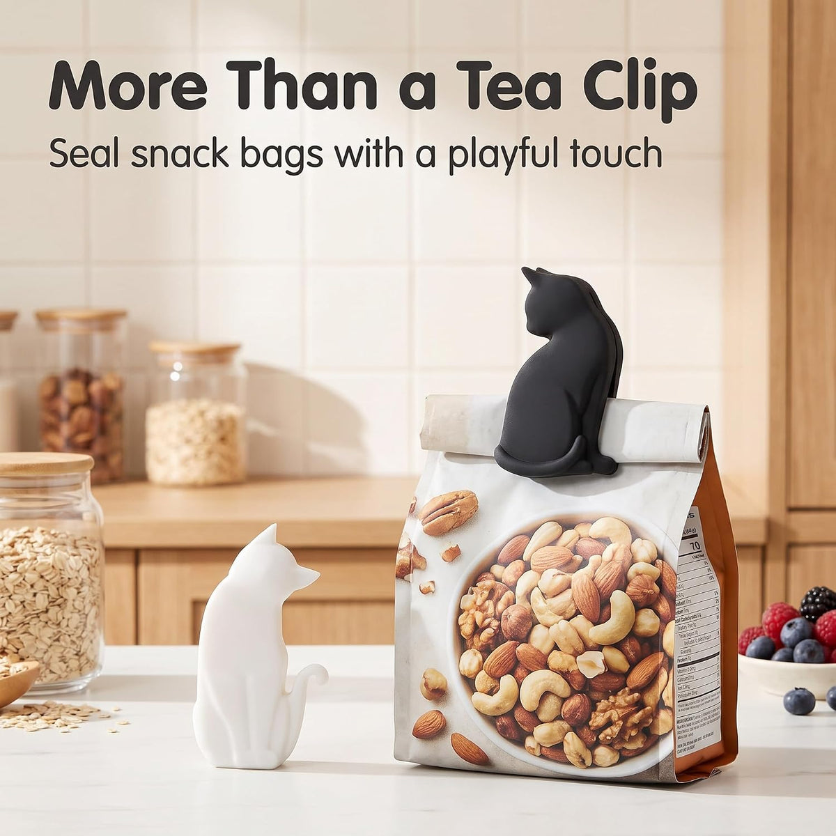 6Pcs Black and White Heat-resistant Silicone Tea Bag Clips Set of 6 Cartoon Cat-shaped Reusable Holders for Bags Drink Markers Food Tea Accessories