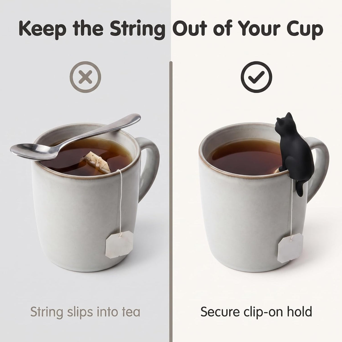 6Pcs Black and White Heat-resistant Silicone Tea Bag Clips Set of 6 Cartoon Cat-shaped Reusable Holders for Bags Drink Markers Food Tea Accessories
