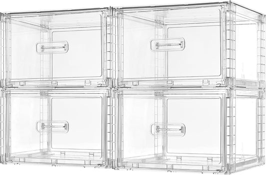 4 Pack Clear Stackable Storage Drawers 15QT, Easily Assemble Closet Organizers,Plastic Storage Bins for Bathroom,Cabinet,Kitchen Pantry,Under Sink Organization(Medium)