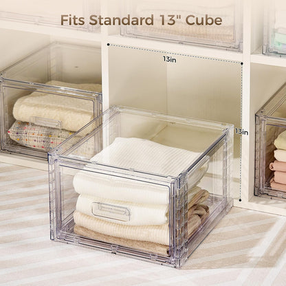 4 Pack Clear Stackable Storage Drawers 15QT, Easily Assemble Closet Organizers,Plastic Storage Bins for Bathroom,Cabinet,Kitchen Pantry,Under Sink Organization(Medium)