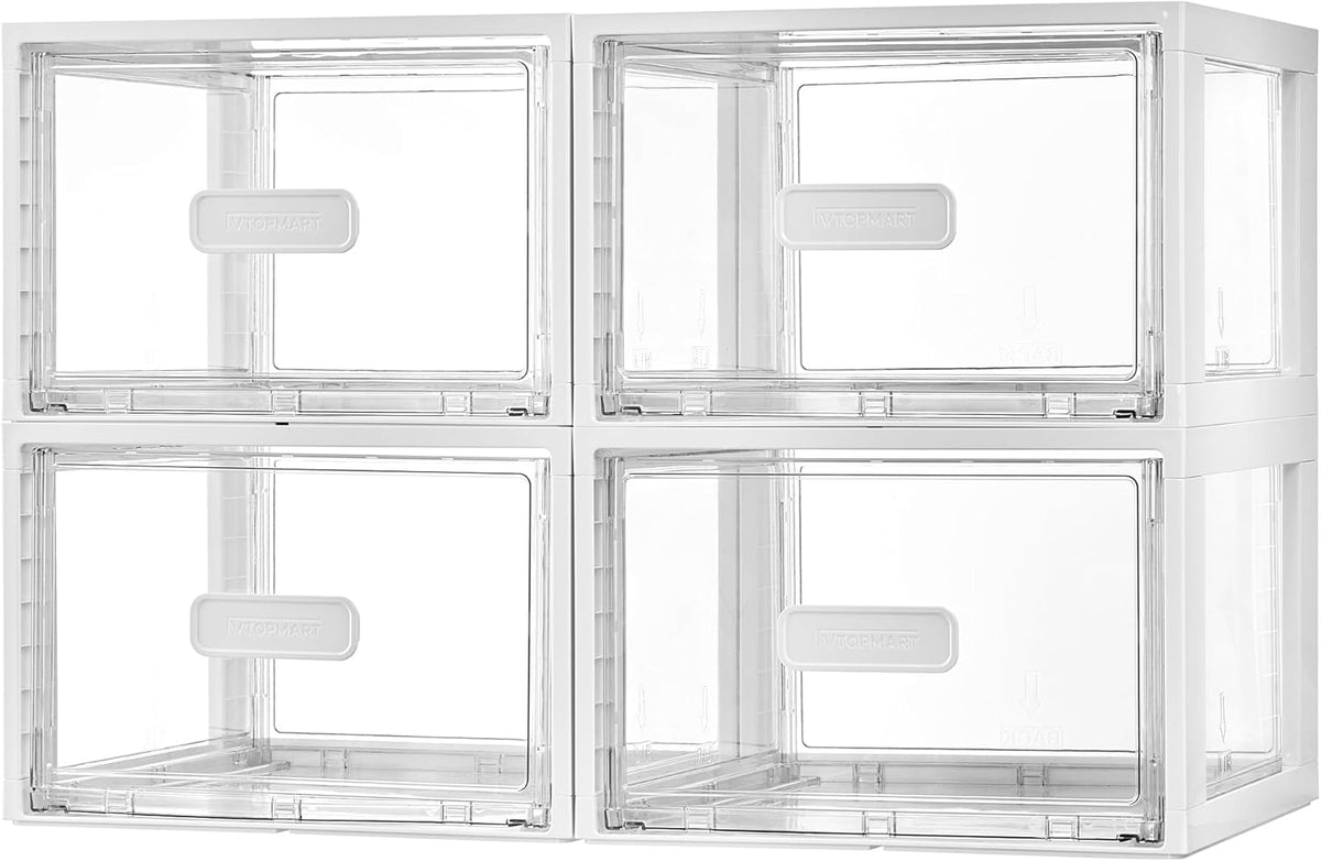 4 Pack Clear Stackable Storage Drawers 15QT, Easily Assemble Closet Organizers,Plastic Storage Bins for Bathroom,Cabinet,Kitchen Pantry,Under Sink Organization(Medium)