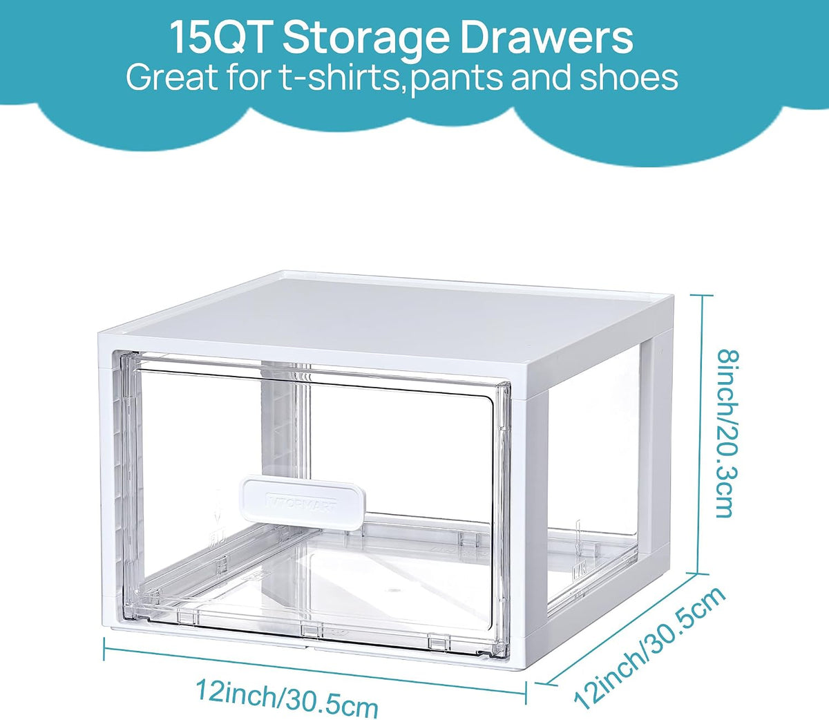 4 Pack Clear Stackable Storage Drawers 15QT, Easily Assemble Closet Organizers,Plastic Storage Bins for Bathroom,Cabinet,Kitchen Pantry,Under Sink Organization(Medium)