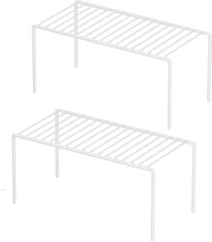 Redrubbit 4 Pack(10.6 x 5.1 Inch) Cabinet Storage Shelf Rack, Rustproof Kitchen Counter and Cabinet Shelf, Small Storage Rack Organizer for Kitchen, Fridge, Cabinet, Bathroom, White