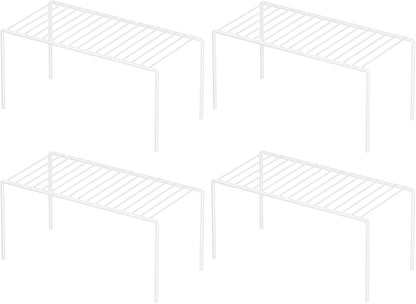 Redrubbit 4 Pack(10.6 x 5.1 Inch) Cabinet Storage Shelf Rack, Rustproof Kitchen Counter and Cabinet Shelf, Small Storage Rack Organizer for Kitchen, Fridge, Cabinet, Bathroom, White