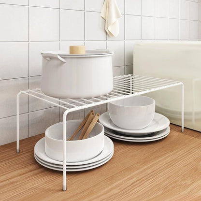 Redrubbit 4 Pack(10.6 x 5.1 Inch) Cabinet Storage Shelf Rack, Rustproof Kitchen Counter and Cabinet Shelf, Small Storage Rack Organizer for Kitchen, Fridge, Cabinet, Bathroom, White