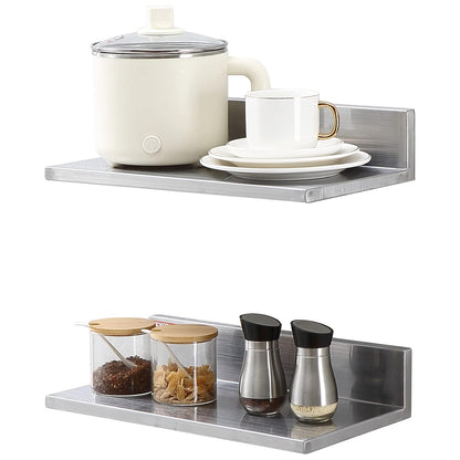 8.6" x 24" -2Pack Stainless Steel Shelf, Wall Mounted Floating Shelving with Backsplash, 44 lbs Load Capacity Commercial Shelves, Heavy Duty Storage Rack for Restaurant, Kitchen, Bar, Home