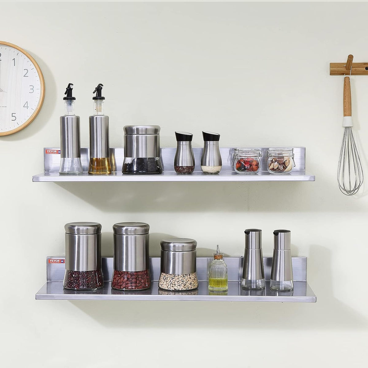8.6" x 24" -2Pack Stainless Steel Shelf, Wall Mounted Floating Shelving with Backsplash, 44 lbs Load Capacity Commercial Shelves, Heavy Duty Storage Rack for Restaurant, Kitchen, Bar, Home