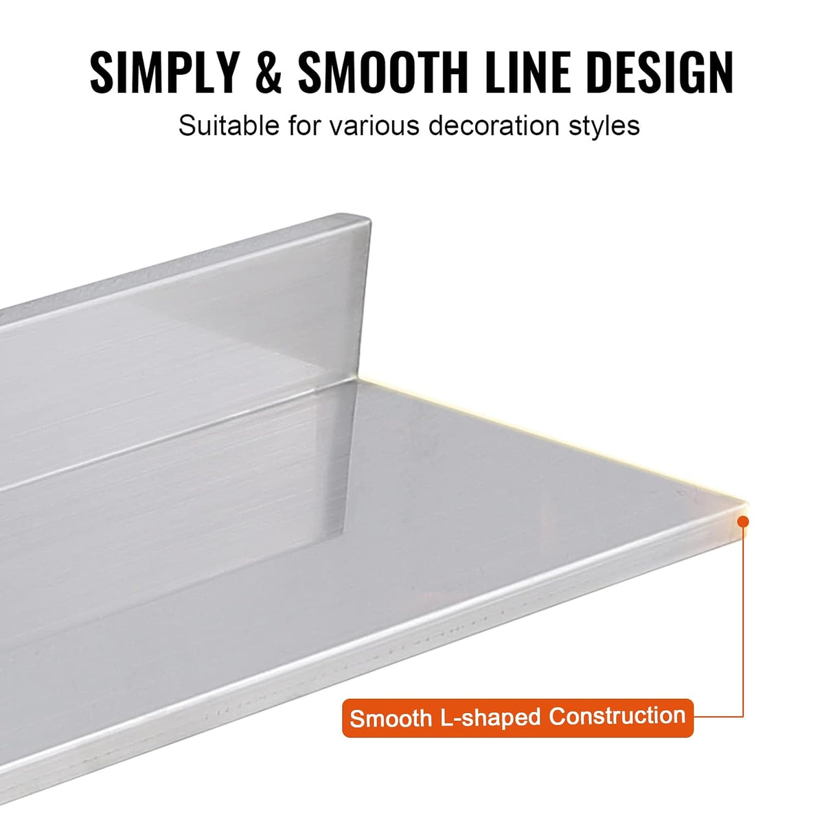 8.6" x 24" -2Pack Stainless Steel Shelf, Wall Mounted Floating Shelving with Backsplash, 44 lbs Load Capacity Commercial Shelves, Heavy Duty Storage Rack for Restaurant, Kitchen, Bar, Home