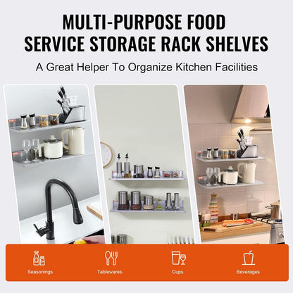 8.6" x 24" -2Pack Stainless Steel Shelf, Wall Mounted Floating Shelving with Backsplash, 44 lbs Load Capacity Commercial Shelves, Heavy Duty Storage Rack for Restaurant, Kitchen, Bar, Home