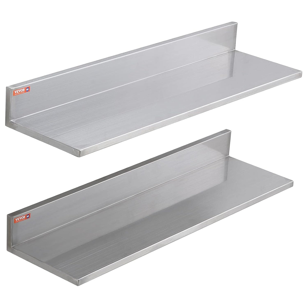 8.6" x 24" -2Pack Stainless Steel Shelf, Wall Mounted Floating Shelving with Backsplash, 44 lbs Load Capacity Commercial Shelves, Heavy Duty Storage Rack for Restaurant, Kitchen, Bar, Home