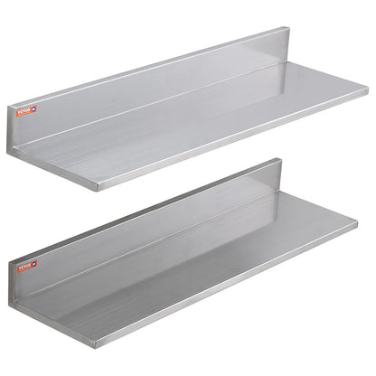 8.6" x 24" -2Pack Stainless Steel Shelf, Wall Mounted Floating Shelving with Backsplash, 44 lbs Load Capacity Commercial Shelves, Heavy Duty Storage Rack for Restaurant, Kitchen, Bar, Home