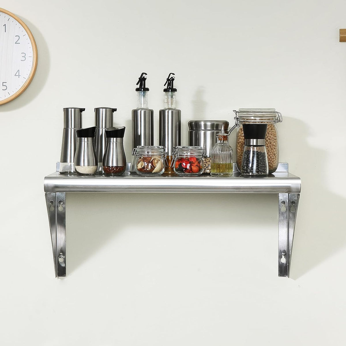 8.6" x 24" -2Pack Stainless Steel Shelf, Wall Mounted Floating Shelving with Backsplash, 44 lbs Load Capacity Commercial Shelves, Heavy Duty Storage Rack for Restaurant, Kitchen, Bar, Home