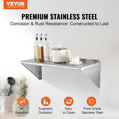 8.6" x 24" -2Pack Stainless Steel Shelf, Wall Mounted Floating Shelving with Backsplash, 44 lbs Load Capacity Commercial Shelves, Heavy Duty Storage Rack for Restaurant, Kitchen, Bar, Home