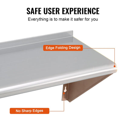 8.6" x 24" -2Pack Stainless Steel Shelf, Wall Mounted Floating Shelving with Backsplash, 44 lbs Load Capacity Commercial Shelves, Heavy Duty Storage Rack for Restaurant, Kitchen, Bar, Home