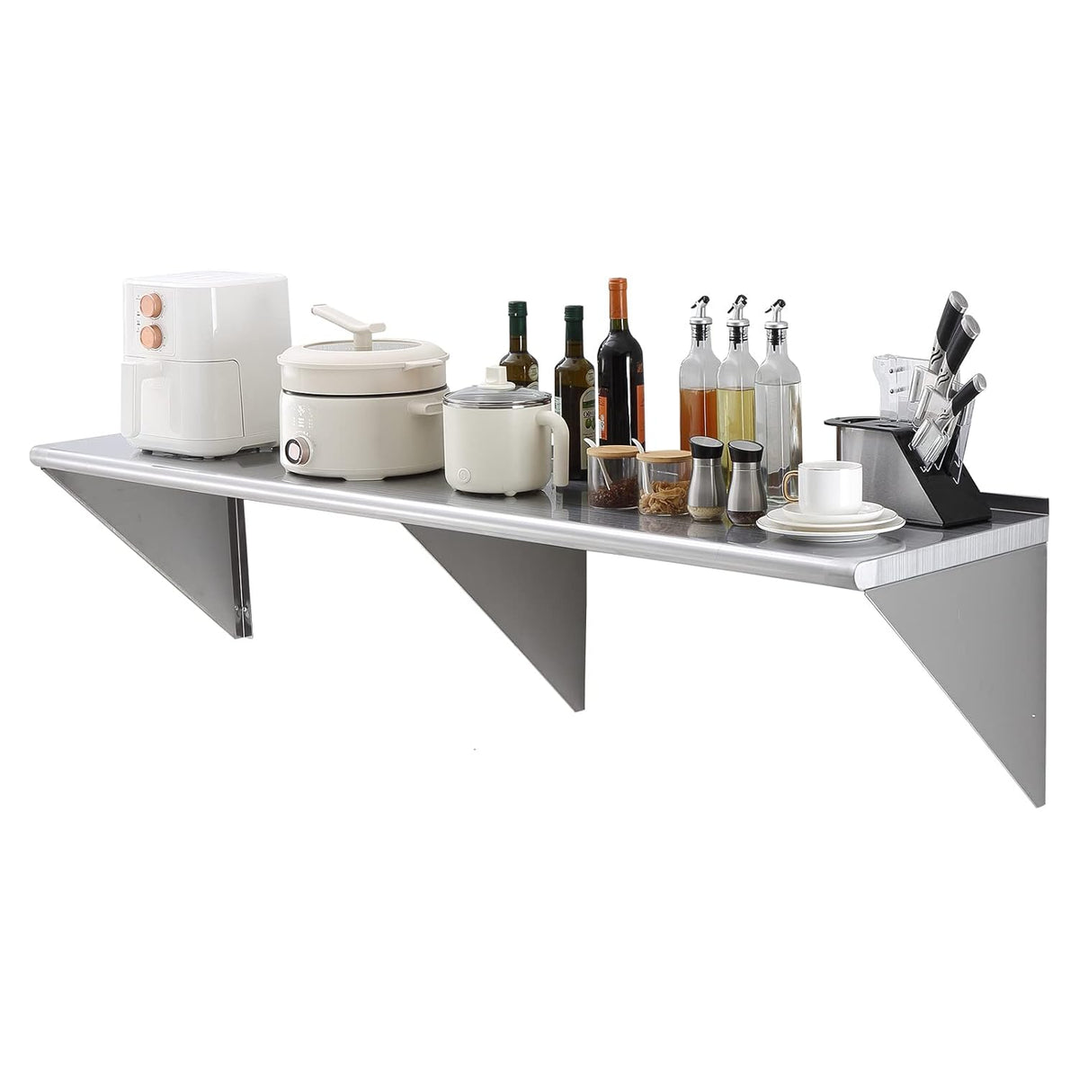 8.6" x 24" -2Pack Stainless Steel Shelf, Wall Mounted Floating Shelving with Backsplash, 44 lbs Load Capacity Commercial Shelves, Heavy Duty Storage Rack for Restaurant, Kitchen, Bar, Home