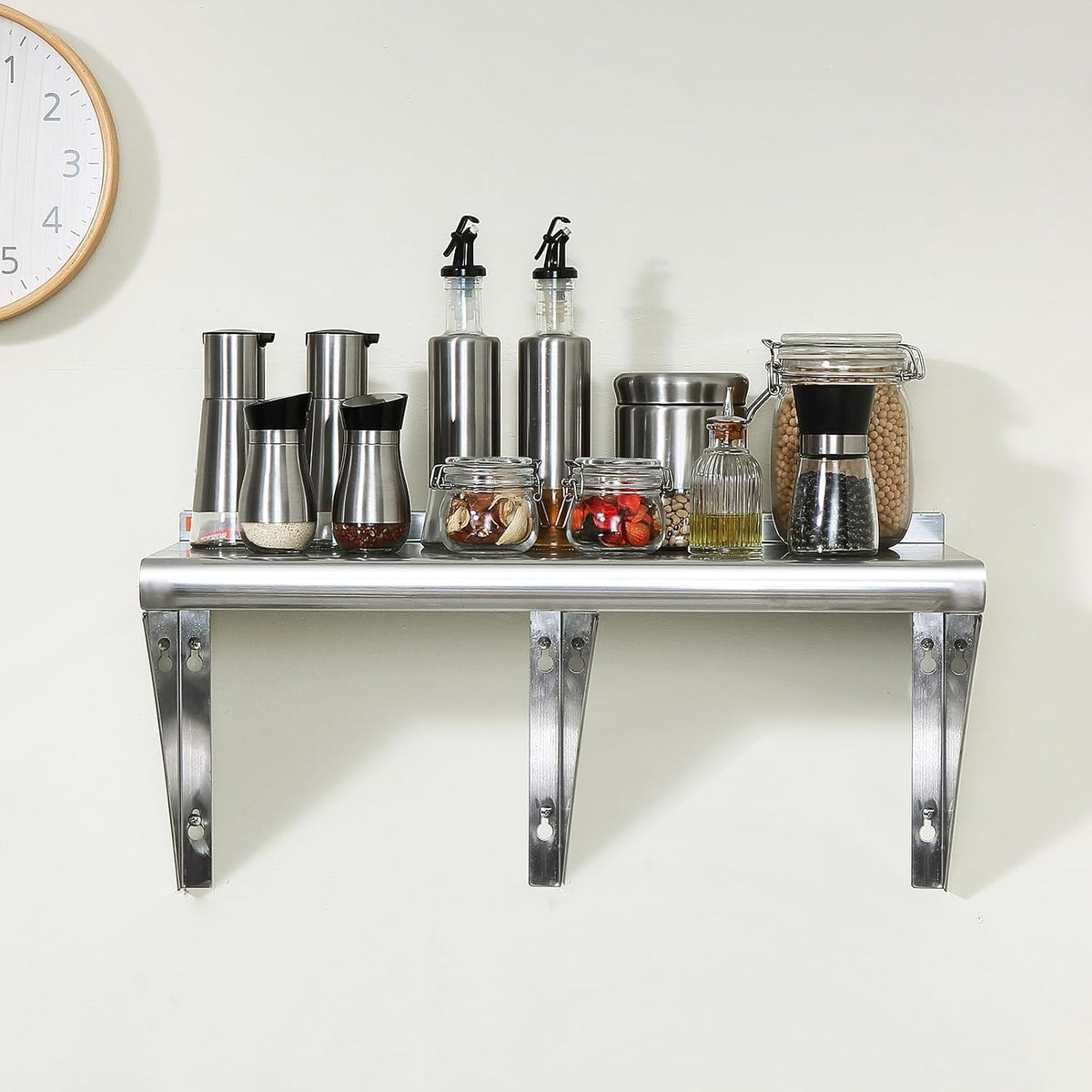 8.6" x 24" -2Pack Stainless Steel Shelf, Wall Mounted Floating Shelving with Backsplash, 44 lbs Load Capacity Commercial Shelves, Heavy Duty Storage Rack for Restaurant, Kitchen, Bar, Home