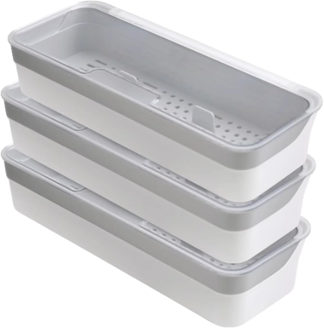 Large capacity Plastic Kitchen Drawer Organizer with Lid and Drainer Stackable Utensil Holder for Countertop Silverware Tray Flatware Organizers - 12.6x4.7x2.4 Inch Spatula Cutlery Tray
