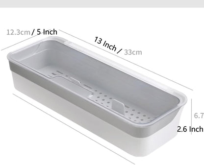 Large capacity Plastic Kitchen Drawer Organizer with Lid and Drainer Stackable Utensil Holder for Countertop Silverware Tray Flatware Organizers - 12.6x4.7x2.4 Inch Spatula Cutlery Tray