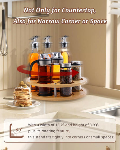 Rotating Wood Tumbler Organizer, 30 oz 40 oz Spinning Turnable Tumblers Holder, 360° Rotatable 7 Large Cups Bottle Tumbler Storage Display Stand, Rotate Syrup Organizer for Cabinet Countertop