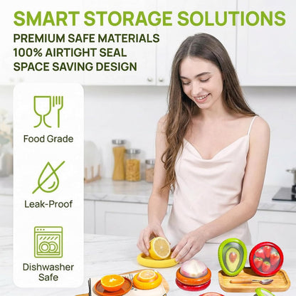 5PCS Avocado Saver & Produce Saver Set – 4 Reusable Silicone Fruit Storage Pods + Fruit Peeler, Tomato Holder, Onion Keeper, Lemon Saver for Fridge, Office Snacks & Camping