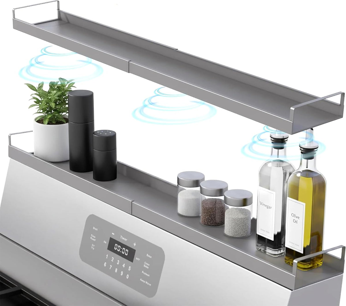 Extendable Steel Over the Stove Shelf for Back of Stove (16 to 30 Inches) Magnetic Stove Top Shelf for Kitchen Stove, Over Stove Shelf for Back of Stove - Over the Stove Spice Rack Shelf