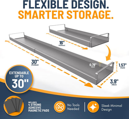Extendable Steel Over the Stove Shelf for Back of Stove (16 to 30 Inches) Magnetic Stove Top Shelf for Kitchen Stove, Over Stove Shelf for Back of Stove - Over the Stove Spice Rack Shelf