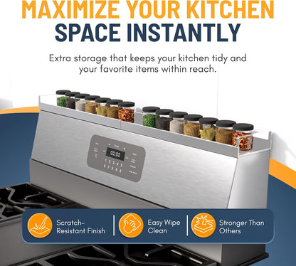 Extendable Steel Over the Stove Shelf for Back of Stove (16 to 30 Inches) Magnetic Stove Top Shelf for Kitchen Stove, Over Stove Shelf for Back of Stove - Over the Stove Spice Rack Shelf