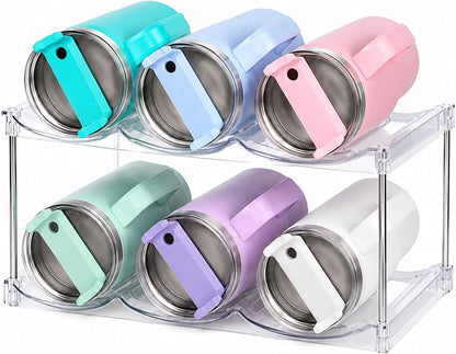 Stackable Water Bottle Organizer for Stanley 40 oz Tumbler, Large Compartment Water Bottle Holder for Cabinet, Clear Tumbler Organizer for Kitchen Countertop Pantry