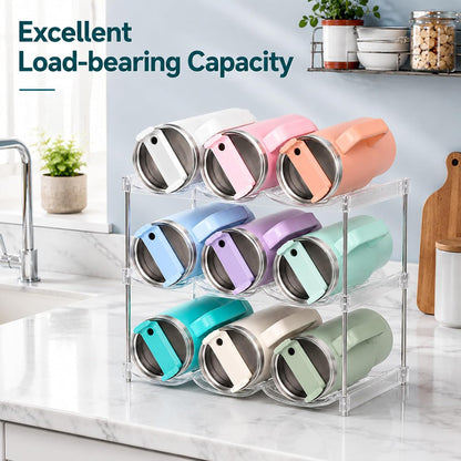 Stackable Water Bottle Organizer for Stanley 40 oz Tumbler, Large Compartment Water Bottle Holder for Cabinet, Clear Tumbler Organizer for Kitchen Countertop Pantry