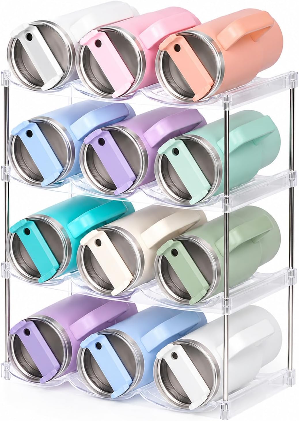Stackable Water Bottle Organizer for Stanley 40 oz Tumbler, Large Compartment Water Bottle Holder for Cabinet, Clear Tumbler Organizer for Kitchen Countertop Pantry