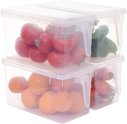 Fridge Organizer, 4 Pack Refrigerator Organizer Bins, Clear with Handle & Lid, Fruit Containers for Fridge, Fridge Storage to Keep Fresh for Food, Vegetables, 5L