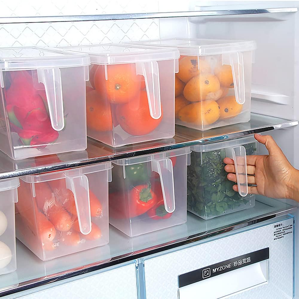 Fridge Organizer, 4 Pack Refrigerator Organizer Bins, Clear with Handle & Lid, Fruit Containers for Fridge, Fridge Storage to Keep Fresh for Food, Vegetables, 5L