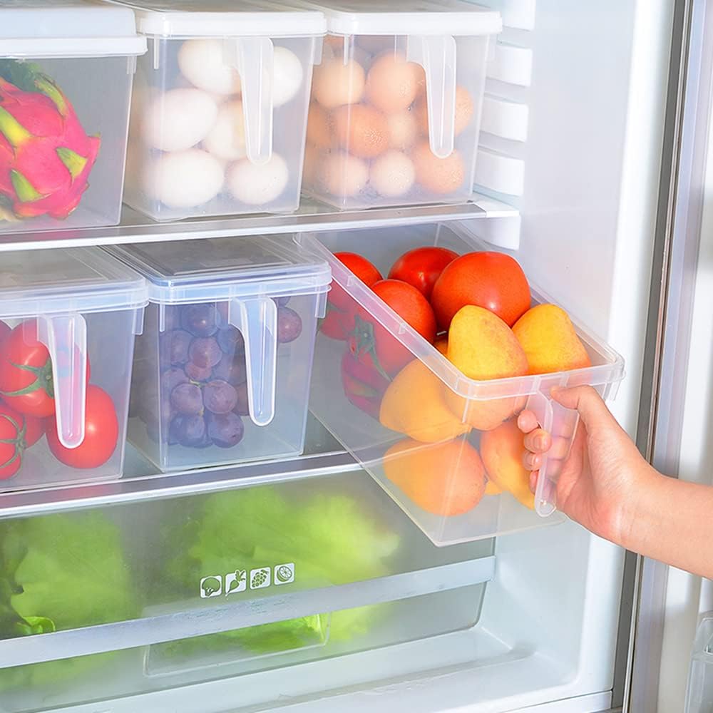 Fridge Organizer, 4 Pack Refrigerator Organizer Bins, Clear with Handle & Lid, Fruit Containers for Fridge, Fridge Storage to Keep Fresh for Food, Vegetables, 5L