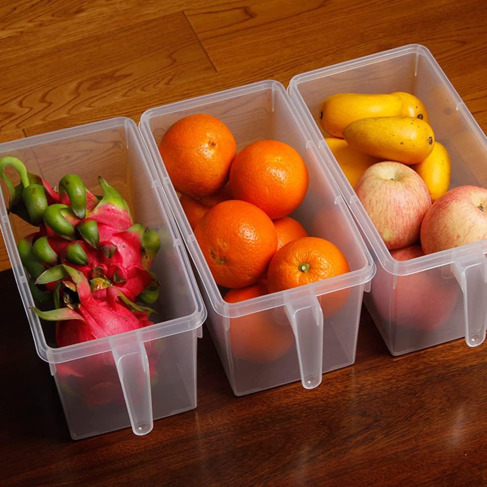 Fridge Organizer, 4 Pack Refrigerator Organizer Bins, Clear with Handle & Lid, Fruit Containers for Fridge, Fridge Storage to Keep Fresh for Food, Vegetables, 5L