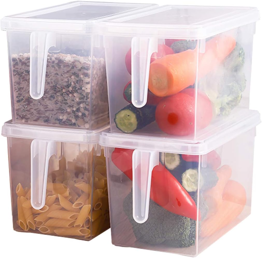 Fridge Organizer, 4 Pack Refrigerator Organizer Bins, Clear with Handle & Lid, Fruit Containers for Fridge, Fridge Storage to Keep Fresh for Food, Vegetables, 5L