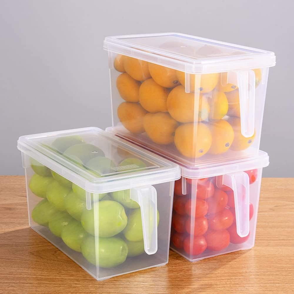 Fridge Organizer, 4 Pack Refrigerator Organizer Bins, Clear with Handle & Lid, Fruit Containers for Fridge, Fridge Storage to Keep Fresh for Food, Vegetables, 5L