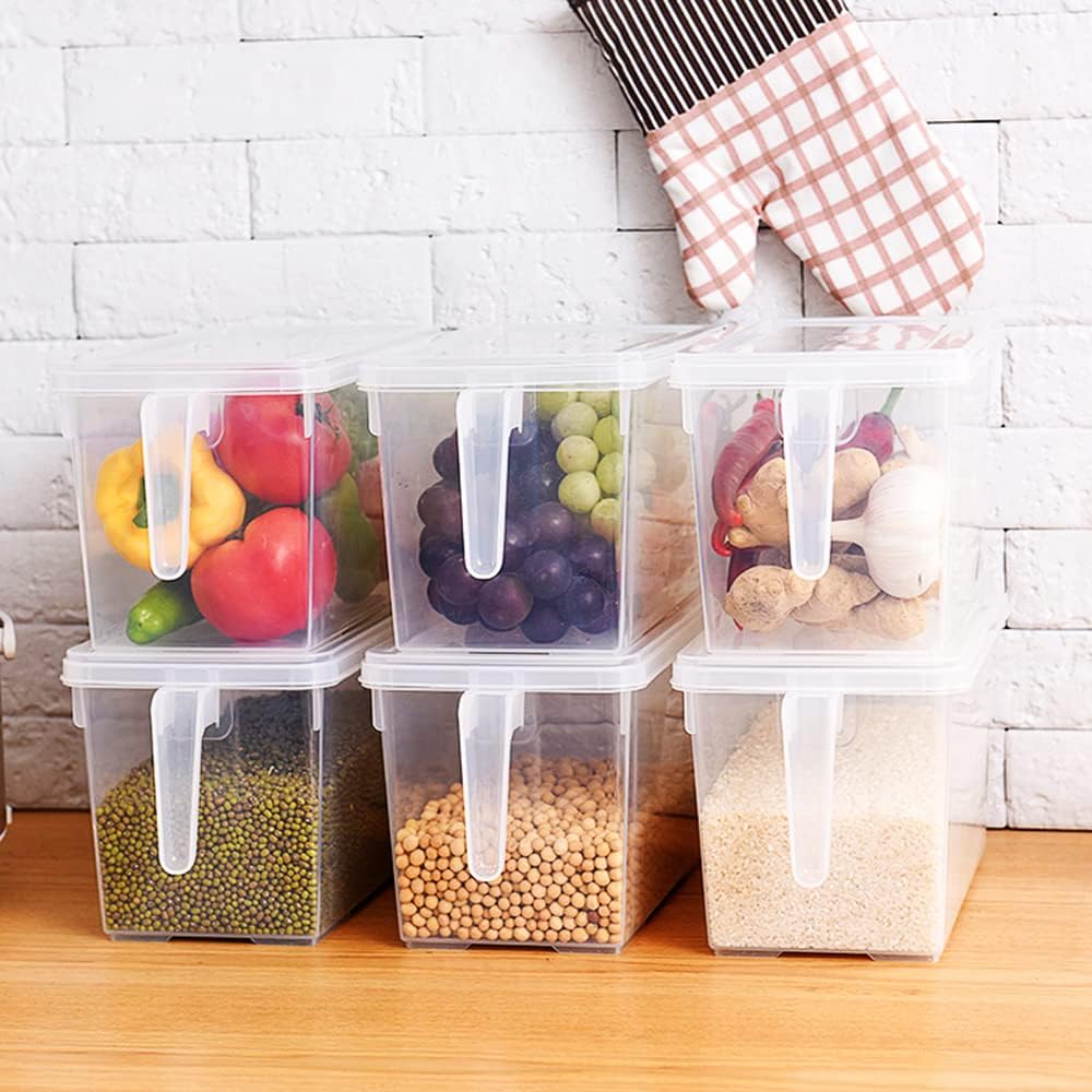 Fridge Organizer, 4 Pack Refrigerator Organizer Bins, Clear with Handle & Lid, Fruit Containers for Fridge, Fridge Storage to Keep Fresh for Food, Vegetables, 5L