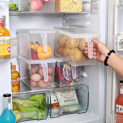 Fridge Organizer, 4 Pack Refrigerator Organizer Bins, Clear with Handle & Lid, Fruit Containers for Fridge, Fridge Storage to Keep Fresh for Food, Vegetables, 5L