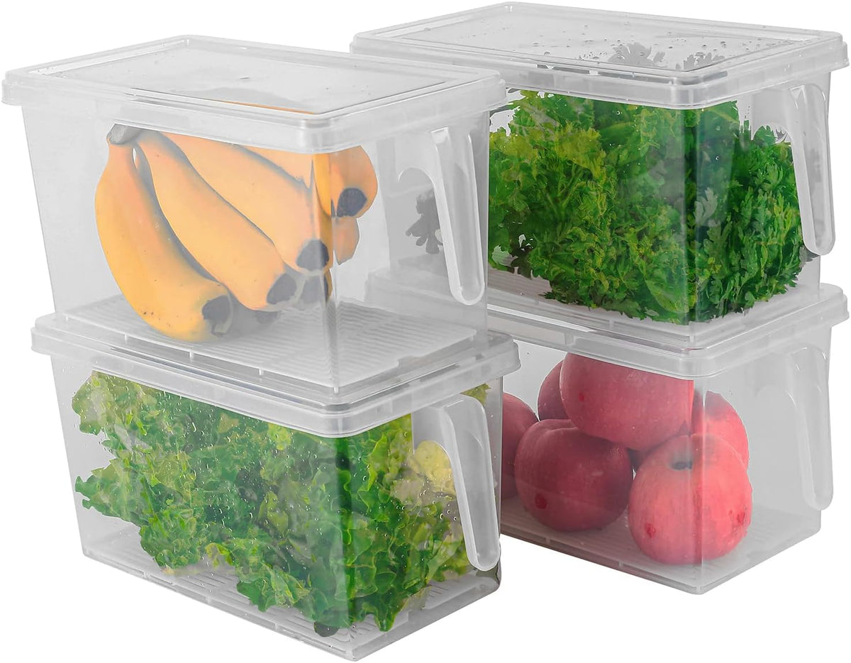 Fridge Organizer, 4 Pack Refrigerator Organizer Bins, Clear with Handle & Lid, Fruit Containers for Fridge, Fridge Storage to Keep Fresh for Food, Vegetables, 5L