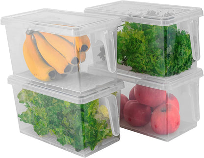 Fridge Organizer, 4 Pack Refrigerator Organizer Bins, Clear with Handle & Lid, Fruit Containers for Fridge, Fridge Storage to Keep Fresh for Food, Vegetables, 5L