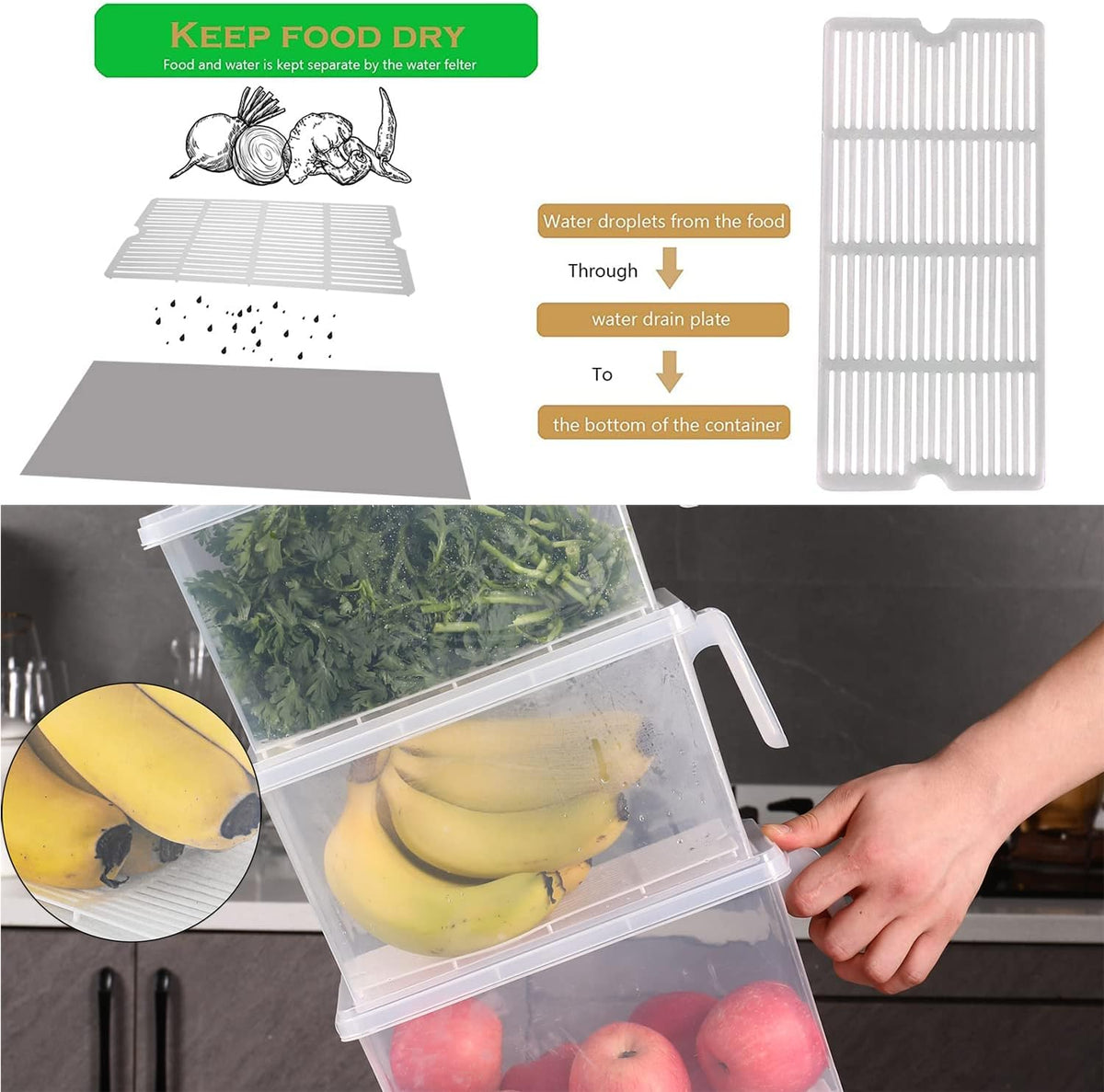 Fridge Organizer, 4 Pack Refrigerator Organizer Bins, Clear with Handle & Lid, Fruit Containers for Fridge, Fridge Storage to Keep Fresh for Food, Vegetables, 5L
