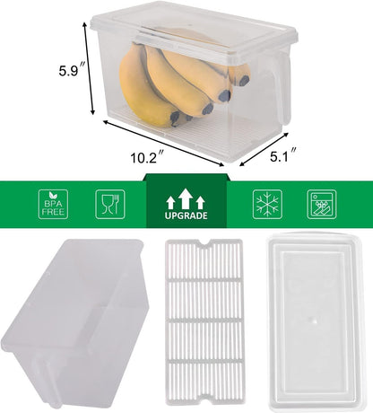 Fridge Organizer, 4 Pack Refrigerator Organizer Bins, Clear with Handle & Lid, Fruit Containers for Fridge, Fridge Storage to Keep Fresh for Food, Vegetables, 5L