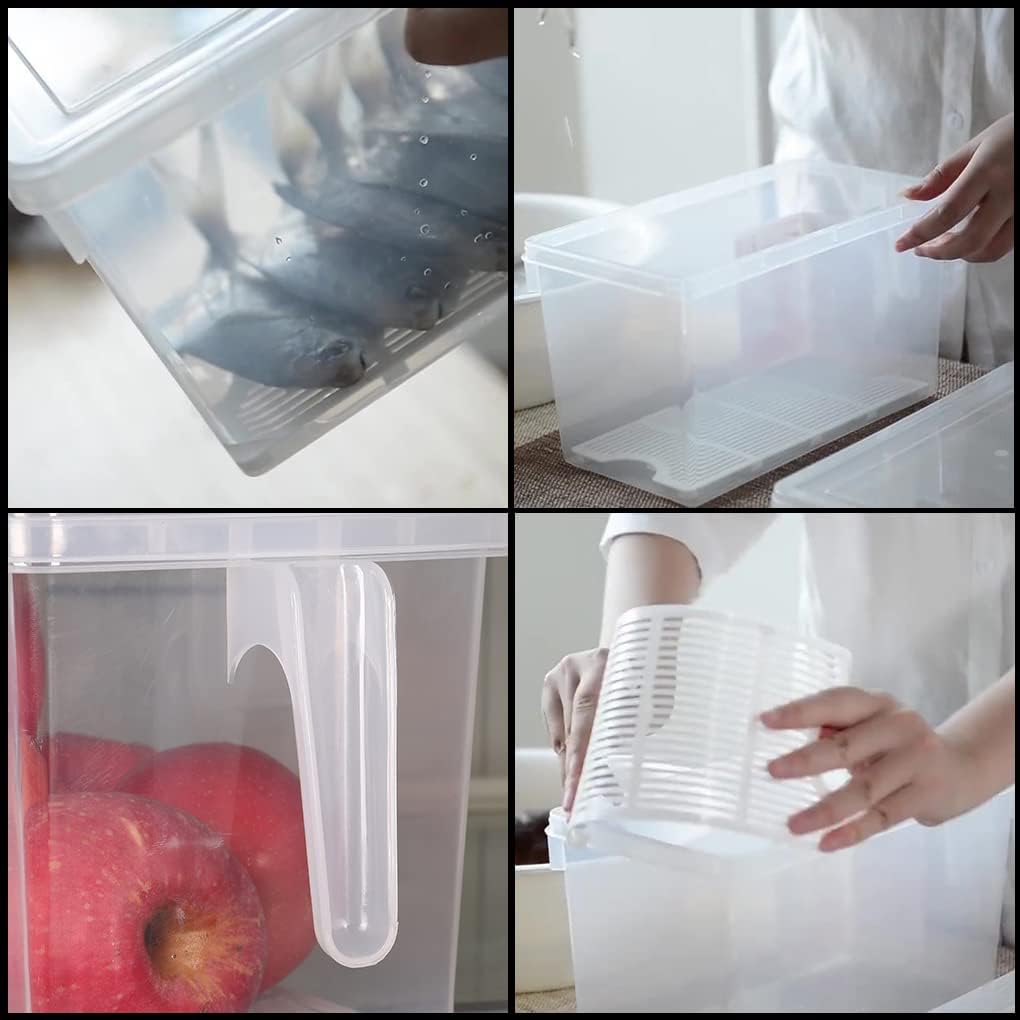 Fridge Organizer, 4 Pack Refrigerator Organizer Bins, Clear with Handle & Lid, Fruit Containers for Fridge, Fridge Storage to Keep Fresh for Food, Vegetables, 5L
