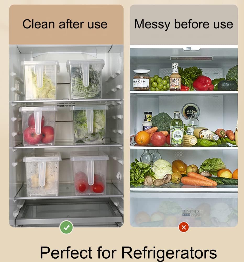 Fridge Organizer, 4 Pack Refrigerator Organizer Bins, Clear with Handle & Lid, Fruit Containers for Fridge, Fridge Storage to Keep Fresh for Food, Vegetables, 5L