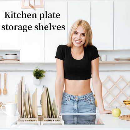 Dish racks for kitchen counter with water tray, Plate organizer for cabinet, Plate holders for dinner plates, Multi-purpose dish rack that can be joined, Kitchen plate organizer can hold 8 plates