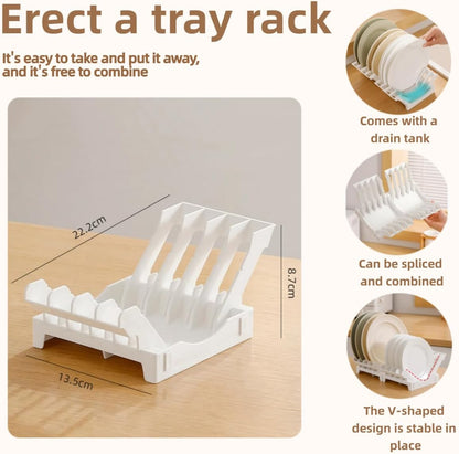 Dish racks for kitchen counter with water tray, Plate organizer for cabinet, Plate holders for dinner plates, Multi-purpose dish rack that can be joined, Kitchen plate organizer can hold 8 plates