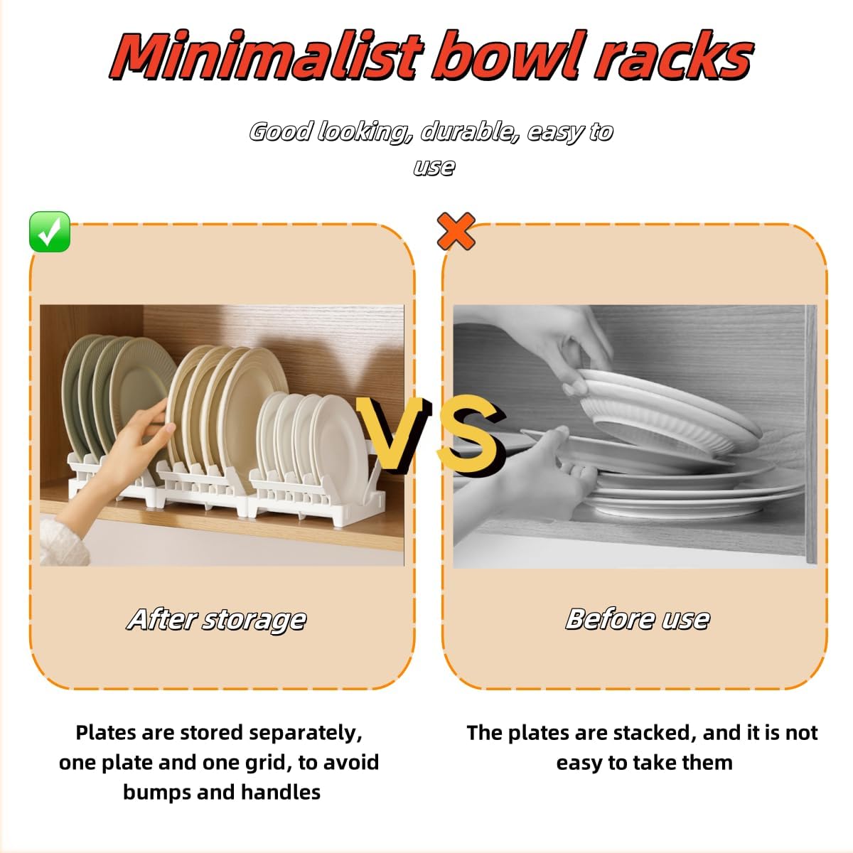 Dish racks for kitchen counter with water tray, Plate organizer for cabinet, Plate holders for dinner plates, Multi-purpose dish rack that can be joined, Kitchen plate organizer can hold 8 plates