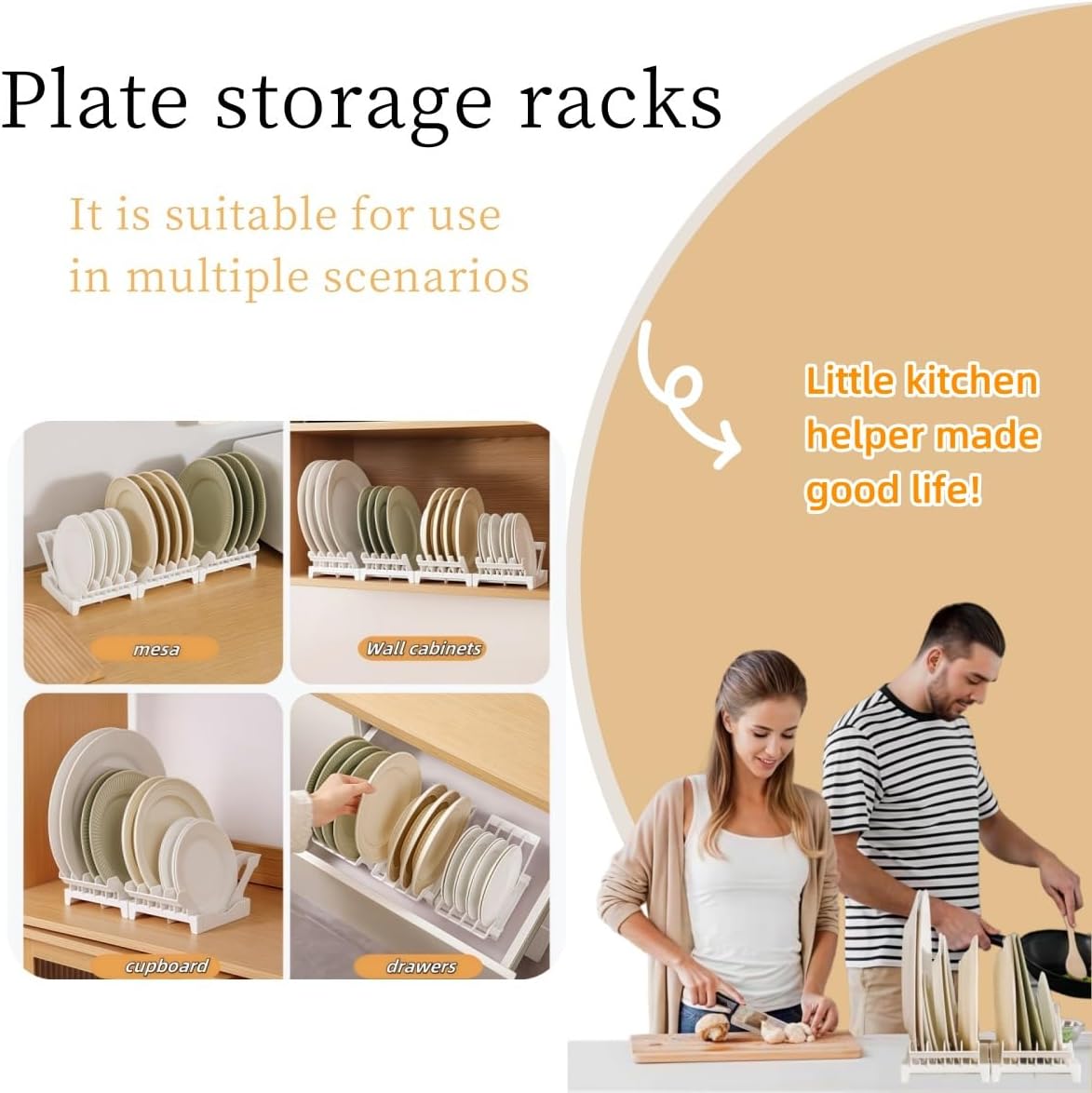 Dish racks for kitchen counter with water tray, Plate organizer for cabinet, Plate holders for dinner plates, Multi-purpose dish rack that can be joined, Kitchen plate organizer can hold 8 plates